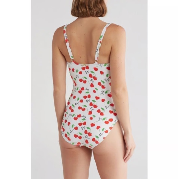 NEW w/ Tags Betsey Johnson 1-Pc Bathing Suit Cherry Bomb Print L - Picture 2 of 7
